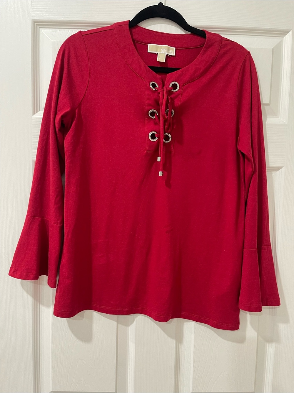 Michael Kors Bright Red Lace-Up Long Sleeve Tee